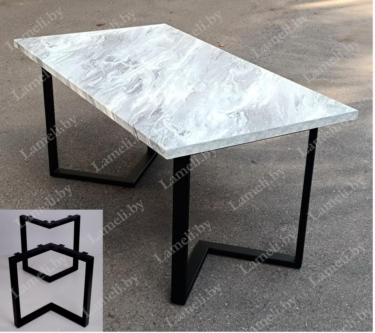 Стол обеденный на металлокаркасе серии "Z" из постформинга, массива дуба или ЛДСП с выбором размера и цвета