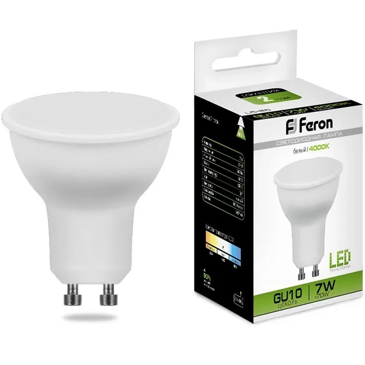 Лампа Feron LED LB26 80LED/7W 4000K 230V GU10 н.белый - фото 1 - id-p218414715