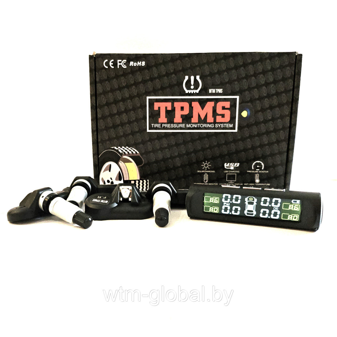 Система TPMS с дисплеем и 4 внутренними датчиками измерения давления шин - фото 1 - id-p218424127