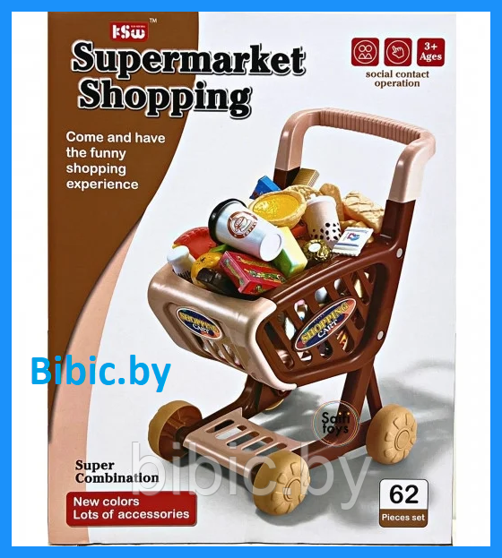 Детский игровой набор продуктов в тележке Supermarket Shopping 62 предмета, игрушечная еда для игры детей