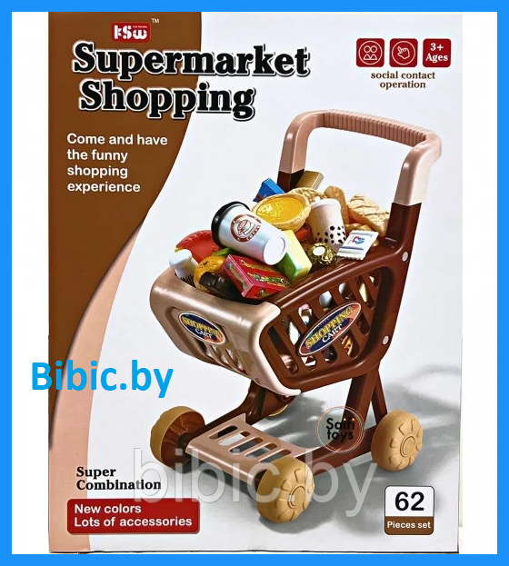 Детский игровой набор продуктов в тележке Supermarket Shopping 62 предмета, игрушечная еда для игры детей - фото 1 - id-p218430122