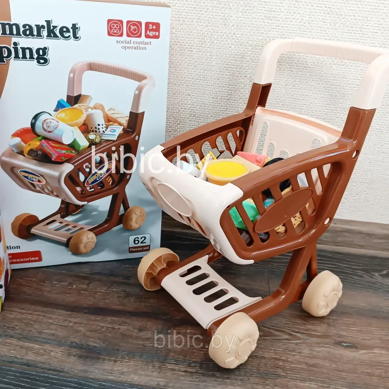 Детский игровой набор продуктов в тележке Supermarket Shopping 62 предмета, игрушечная еда для игры детей - фото 2 - id-p218430122