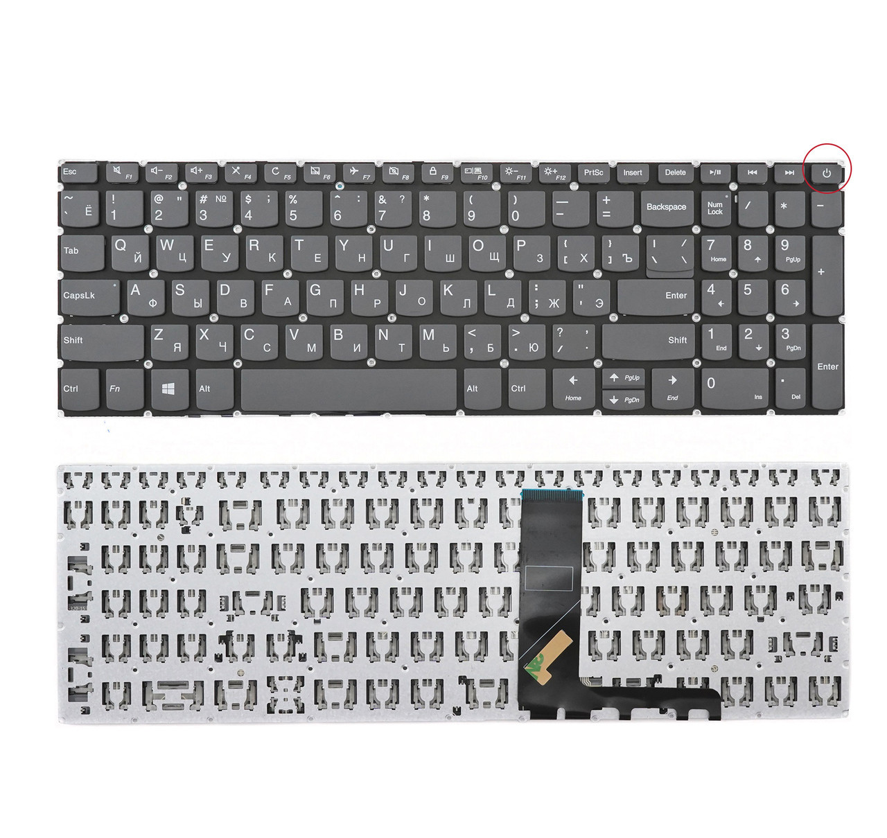 Клавиатура для ноутбука Lenovo IdeaPad 330-15 (330-15ARR, 330-15AST, 330-15IKB) серая, серые кнопки