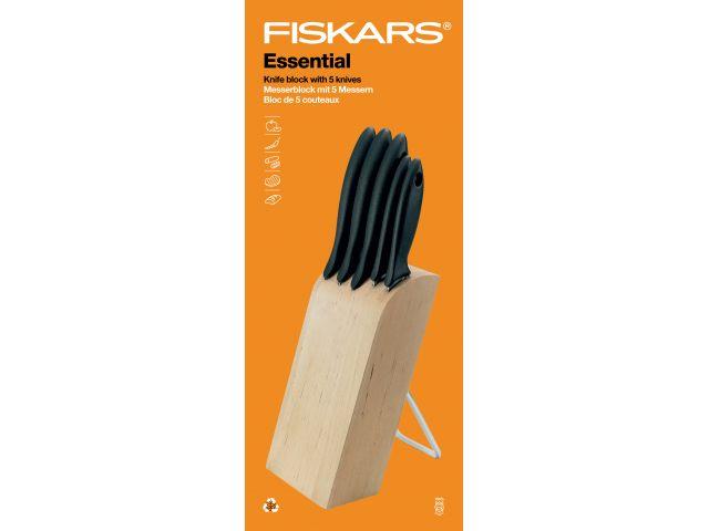 Набор ножей 5 шт. с деревянным блоком Essential Fiskars - фото 1 - id-p218361097
