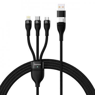 Кабель Baseus Flash Series Two-for-three Charging Cable U+C to M+L+C 100W 1.2m CASS030101 черный - фото 1 - id-p218431075