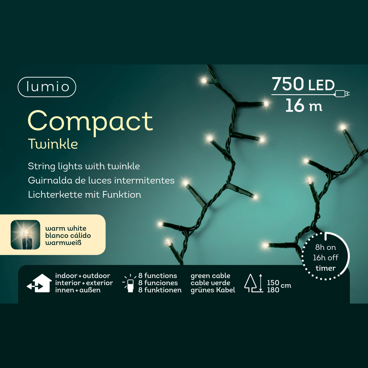 Гирлянда новогодняя LUMIO Compact 750 Led 16 м 595351