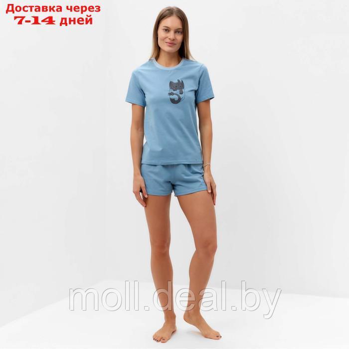 Комплект женский домашний (футболка,шорты), цвет голубой, размер 46 - фото 1 - id-p218395116