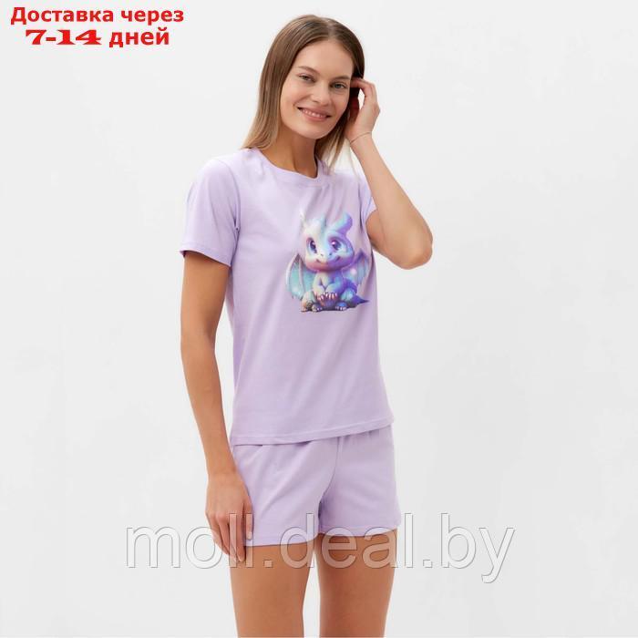 Комплект женский домашний (футболка,шорты), цвет сиреневый/дракон, размер 52 - фото 1 - id-p218395133