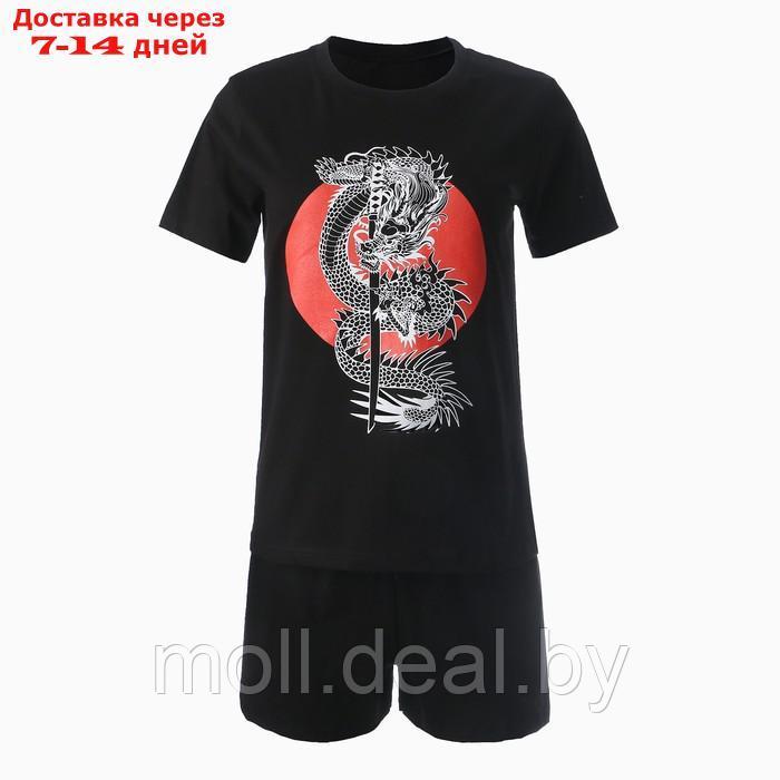 Комплект женский домашний (футболка,шорты), цвет чёрный/дракон, размер 44 - фото 7 - id-p218395136