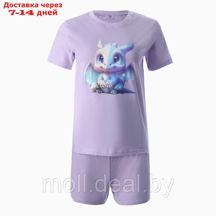 Комплект женский домашний (футболка,шорты), цвет сиреневый/дракон, размер 44 - фото 6 - id-p218395137
