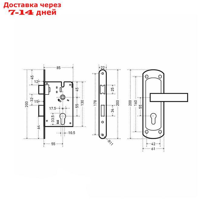 Замок врезной "АЛЛЮР" ЗВ4-1/55A AC, с ручкой, автомат, без ц/м, цвет старая медь - фото 2 - id-p218384543