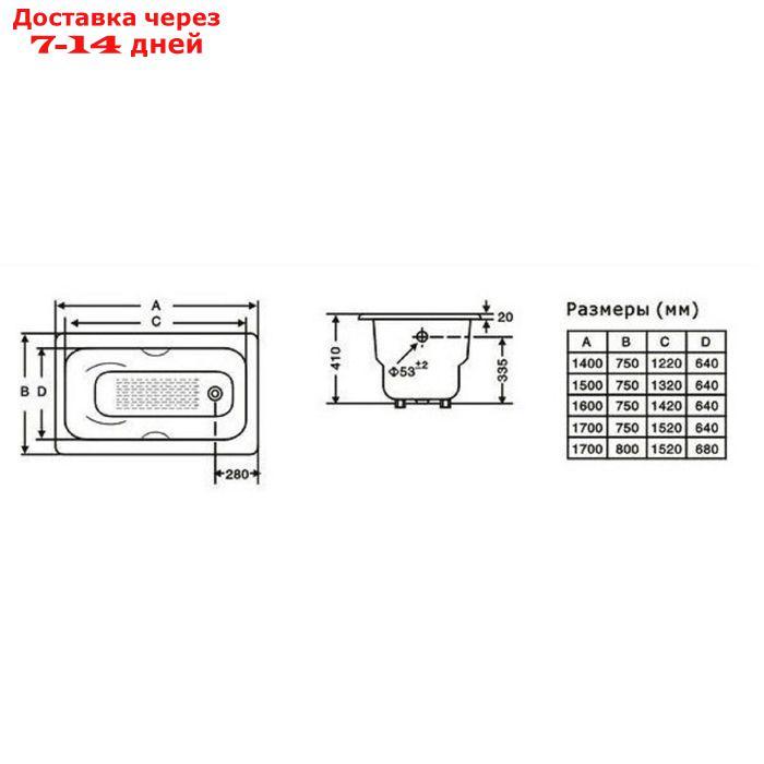 Ванна чугунная Goldman Donni, 150 х 75 х 41 см - фото 2 - id-p218384605