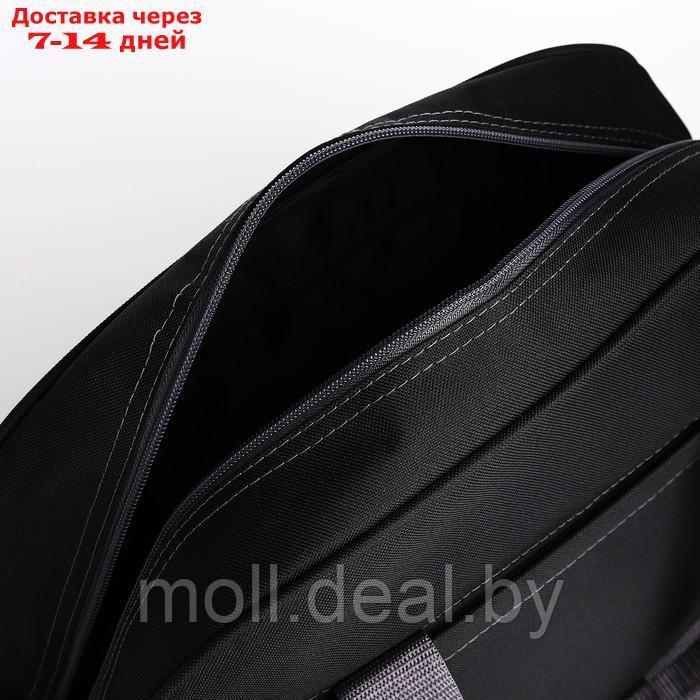 Сумка спортивная на молнии, наружный карман, длинный ремень, цвет чёрный/серый - фото 3 - id-p218396389