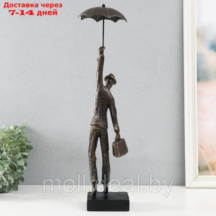 Сувенир полистоун "Человек с зонтом. Полёт" под металл 10,8х10,4х44,6 см - фото 3 - id-p218392358