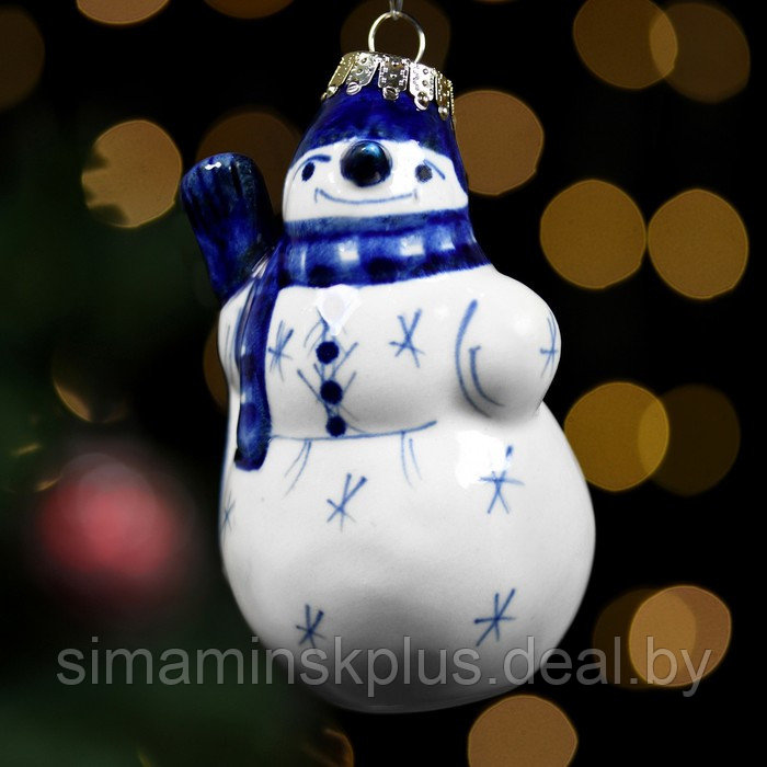 Набор ёлочных игрушек "Снеговик и зайка", гжель - фото 3 - id-p218432289