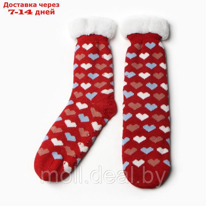 Носки женские с мехом "Сердечки", цвет красный, размер 36-40 - фото 1 - id-p218395515