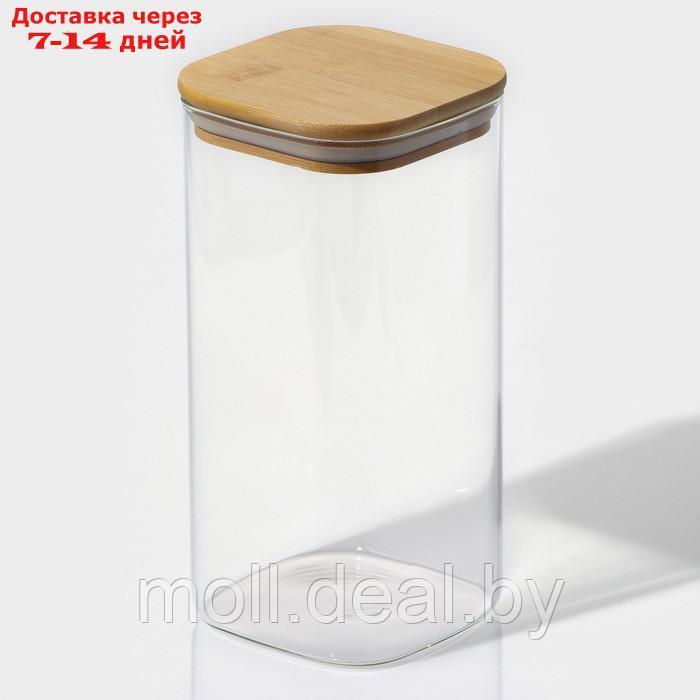 Банка стеклянная для сыпучих продуктов с бамбуковой крышкой BellaTenero "Эко. Квадратная", 1,5 л, 10×21 см - фото 1 - id-p218396785
