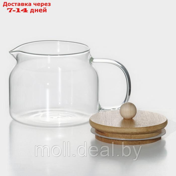 Чайник стеклянный заварочный с бамбуковой крышкой BellaTenero "Эко", 400 мл, 13,5×10×10,5 см - фото 2 - id-p218396793