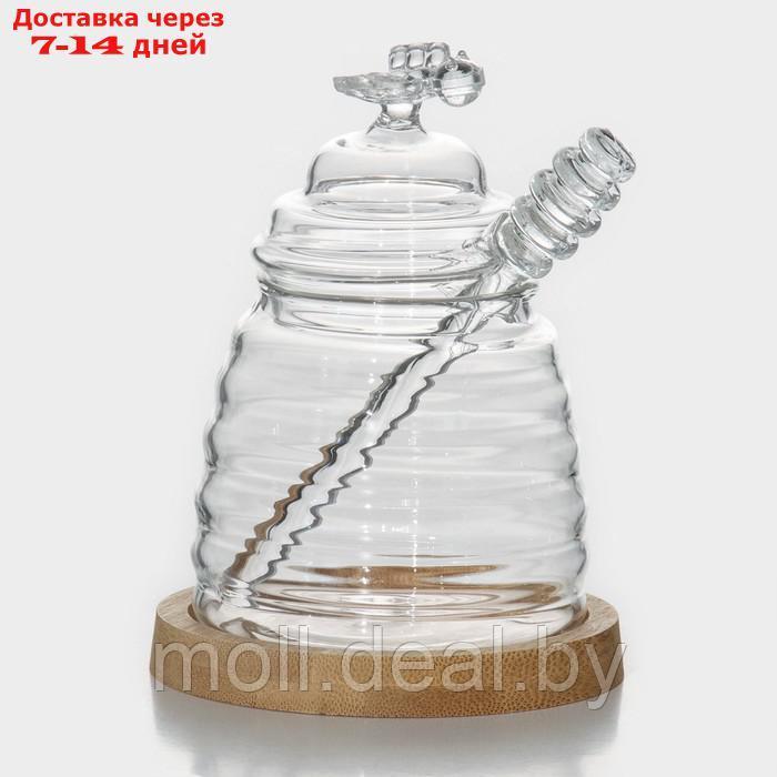 Баночка стеклянная для мёда и варенья с ложкой BellaTenero "Эко. Пчёлка", 300 мл, 10×12,5 см