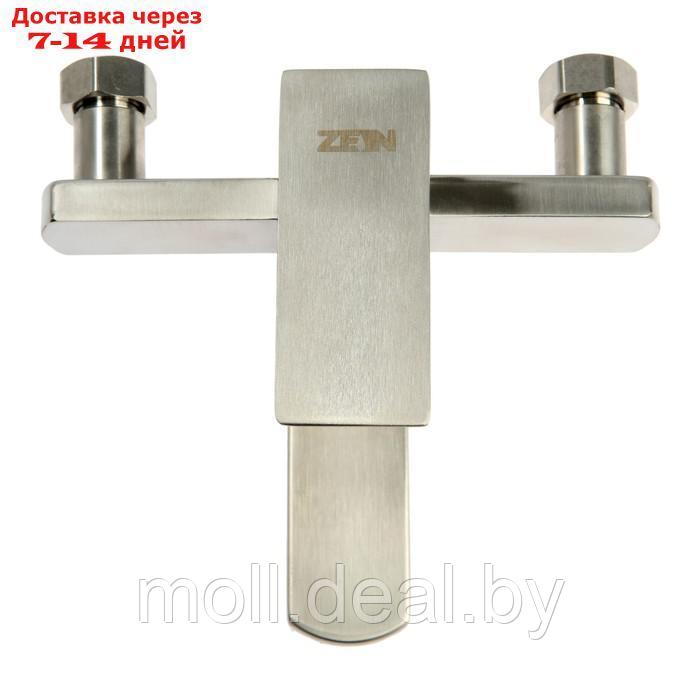 Смеситель для ванны ZEIN, квадрат, короткий излив, с душевым набором, нержав сталь, сатин - фото 3 - id-p218392776