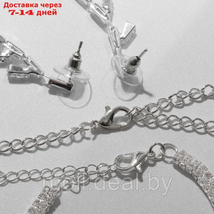 Набор 4 предмета: серьги, колье, браслет, кольцо "Узор" тонкий, цвет белый в серебре - фото 2 - id-p218391770