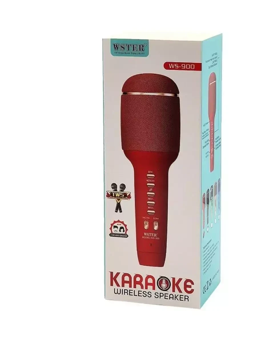 Беспроводной караоке-микрофон с колонкой Wireless WS-900 (Красный) - фото 5 - id-p218440949