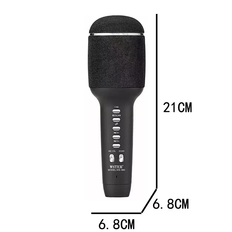 Беспроводной караоке-микрофон с колонкой Wireless WS-900 (Чёрный) - фото 2 - id-p218440950