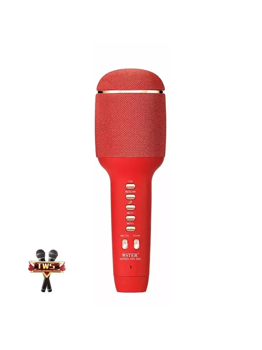 Беспроводной караоке-микрофон с колонкой Wireless WS-900 (Красный) - фото 1 - id-p218444827