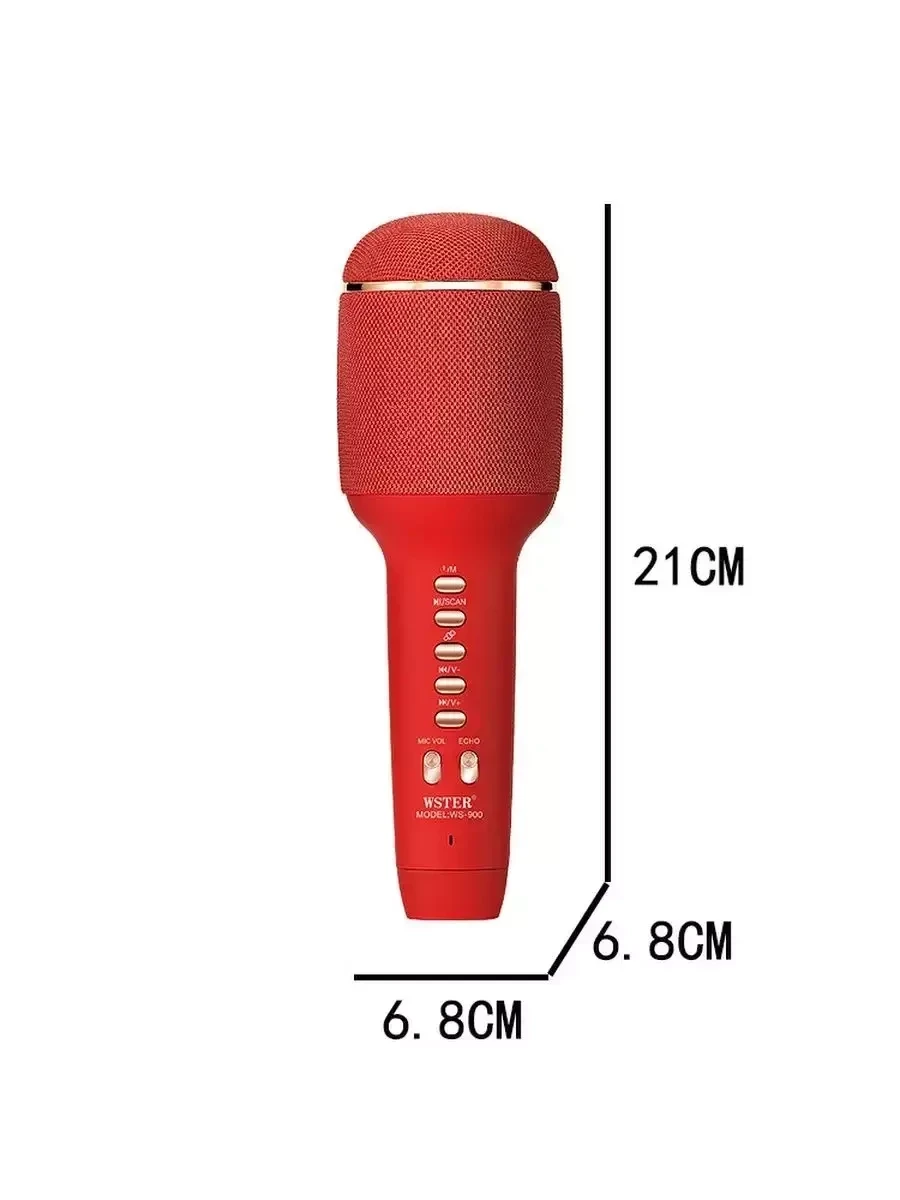 Беспроводной караоке-микрофон с колонкой Wireless WS-900 (Красный) - фото 2 - id-p218444827