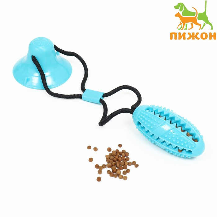 Игрушка для собак "Эллипсоид для лакомств на присоске", 40 х 9 см, голубая - фото 1 - id-p218445370