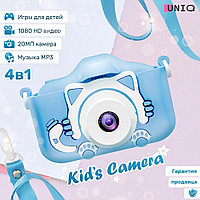 Детский цифровой фотоаппарат с селфи камерой Котик, Fun Camera Голубой