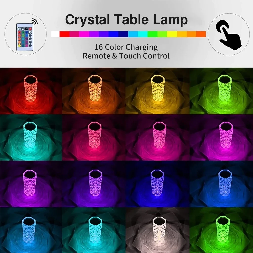 Настольная USB лампа - ночник Rose Diamond table lamp (16 цветов, пульт ДУ)+ подарок - фото 3 - id-p195620823