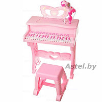 Пианино детское Синтезатор со стулом 6626R Розовый (стульчик, микрофон)