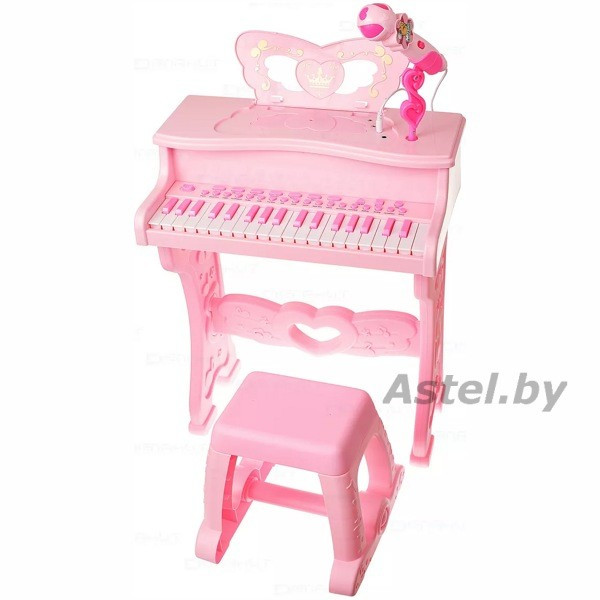 Пианино детское Синтезатор со стулом 6626R Розовый (стульчик, микрофон) - фото 1 - id-p218493712