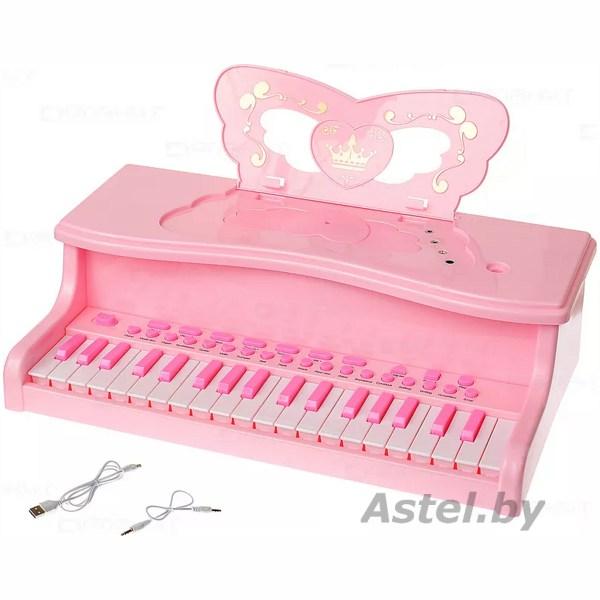 Пианино детское Синтезатор со стулом 6626R Розовый (стульчик, микрофон) - фото 2 - id-p218493712