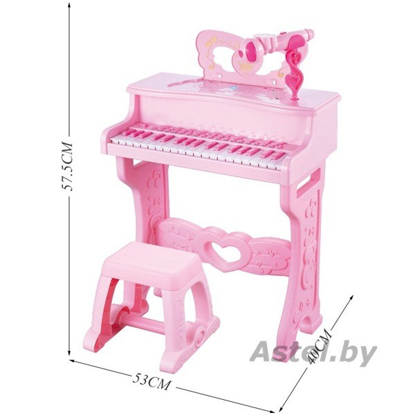 Пианино детское Синтезатор со стулом 6626R Розовый (стульчик, микрофон) - фото 4 - id-p218493712