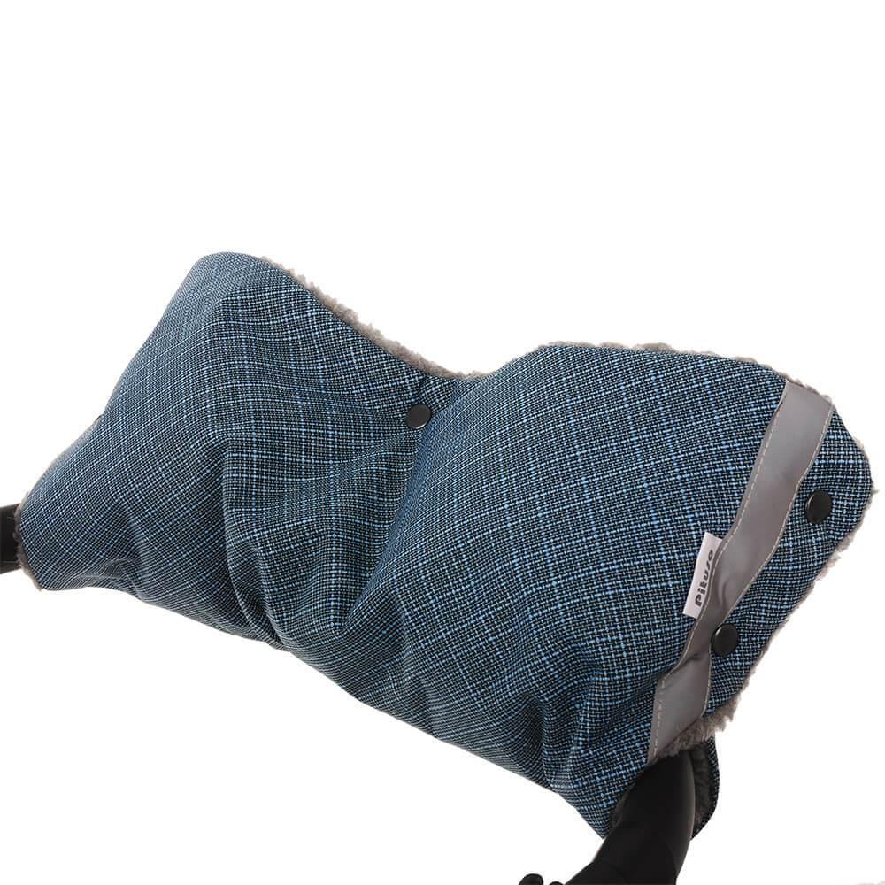 PITUSO Муфта для рук на коляску шерстяной мех (серый) + плащевка классика Синий бамбук Р061 - фото 1 - id-p218493918