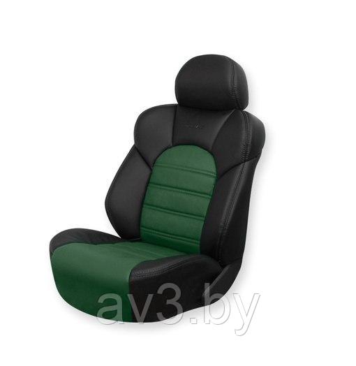 Чехлы на сиденья DINAS модель COMFORT Экокожа, цвет черный - зеленый , Оригинал - фото 1 - id-p215714946