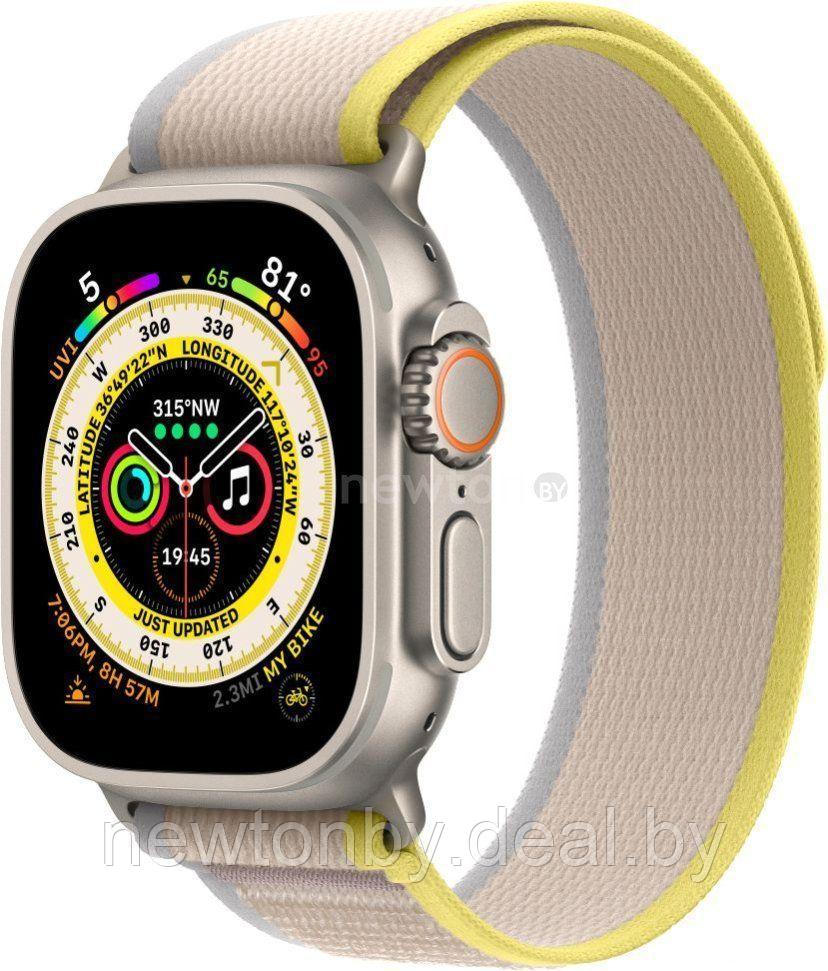 Умные часы Apple Watch Ultra LTE 49 мм (титановый корпус, титановый/желто-бежевый, нейлоновый ремешок размера