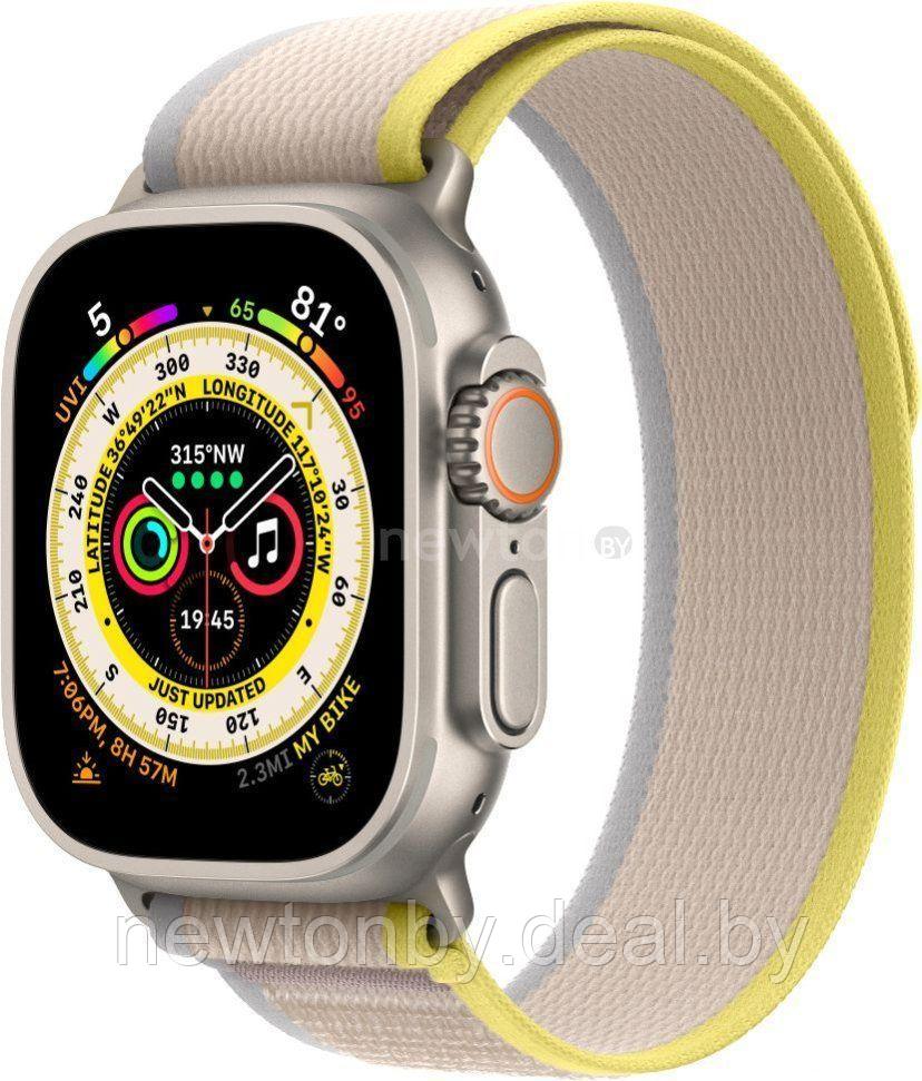 Умные часы Apple Watch Ultra LTE 49 мм (титановый корпус, титановый/желто-бежевый, нейлоновый ремешок размера - фото 1 - id-p218518242