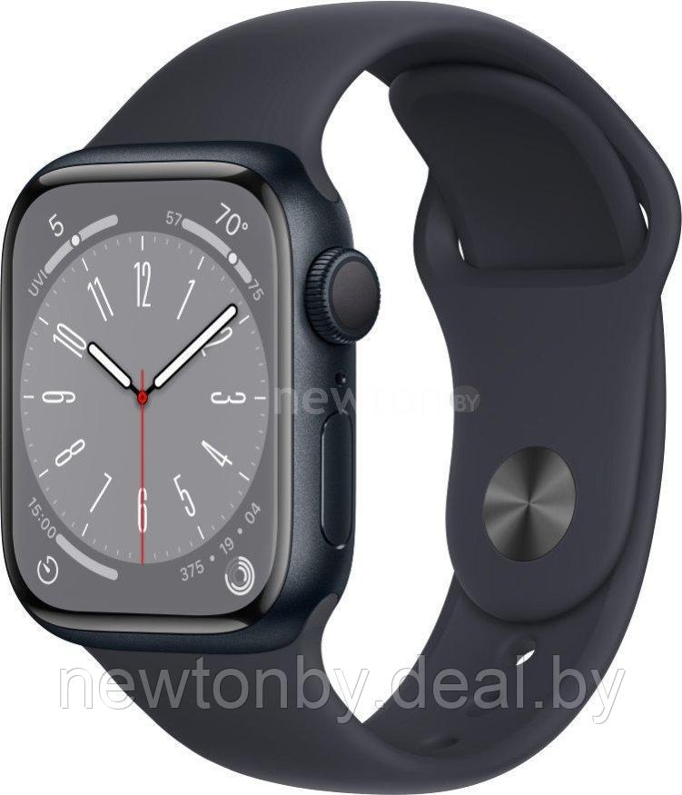 Умные часы Apple Watch Series 8 41 мм (алюминиевый корпус, полуночный/полуночный, спортивный силиконовый - фото 1 - id-p204126971
