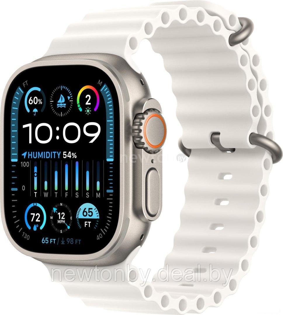 Умные часы Apple Watch Ultra 2 LTE 49 мм (титановый корпус, титановый/белый, ремешок из эластомера) - фото 1 - id-p218518254