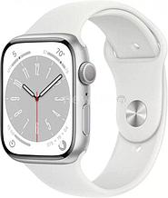 Умные часы Apple Watch Series 8 45 мм (алюминиевый корпус, серебристый/белый, спортивный силиконовый ремешок