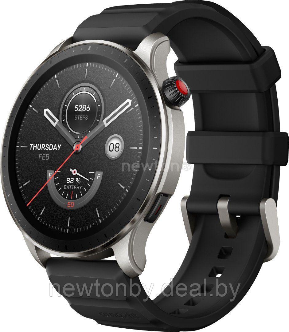 Умные часы Amazfit GTR 4 (серебристый, с черным ремешком из фторэластомера) - фото 1 - id-p215032064