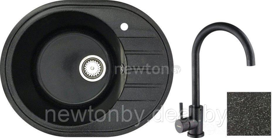Кухонная мойка БелЭворс New Lux L + смеситель W4998-3-22 (черный) - фото 1 - id-p218522655