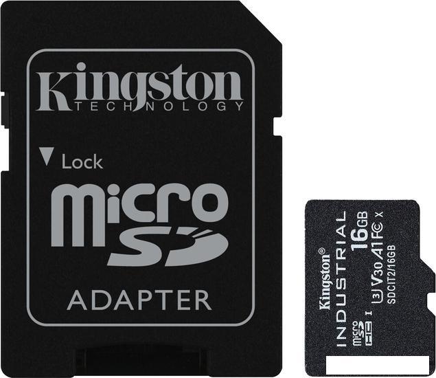 Карта памяти Kingston Industrial microSDHC SDCIT2/16GB 16GB (с адаптером) - фото 1 - id-p218442540