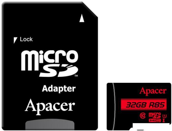 Карта памяти Apacer microSDHC AP32GMCSH10U5-R 32GB (с адаптером) - фото 1 - id-p218442695