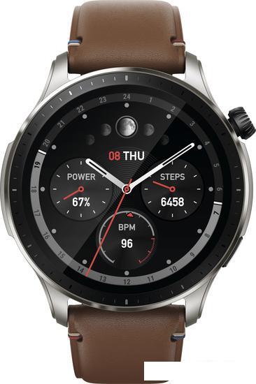 Умные часы Amazfit GTR 4 (серебристый, с коричневым кожаным ремешком) - фото 5 - id-p218397772