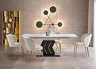 Кухонный стол Halmar Vincenzo 160 (белый мрамор/черный/золотой)