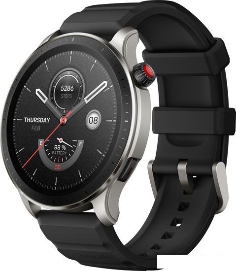 Умные часы Amazfit GTR 4 (серебристый, с черным ремешком из фторэластомера) - фото 1 - id-p218397905
